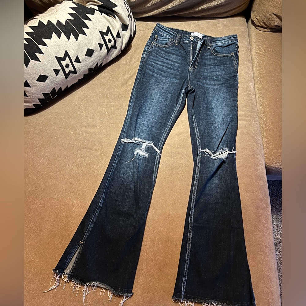 KanCan Dark Blue Distressed Flare Jeans